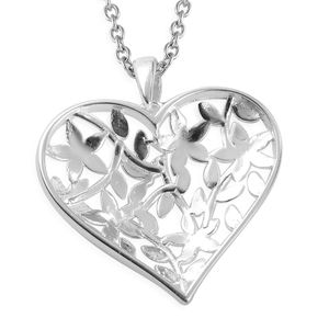 925 Sterling Silver Heart floral filigree Pendant + Chain.